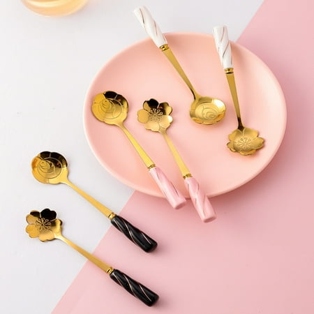 

GROFRY Tea Spoon Mini Flower Shape Stainless Steel Ceramic Handle Dessert Scoop for Kitchen