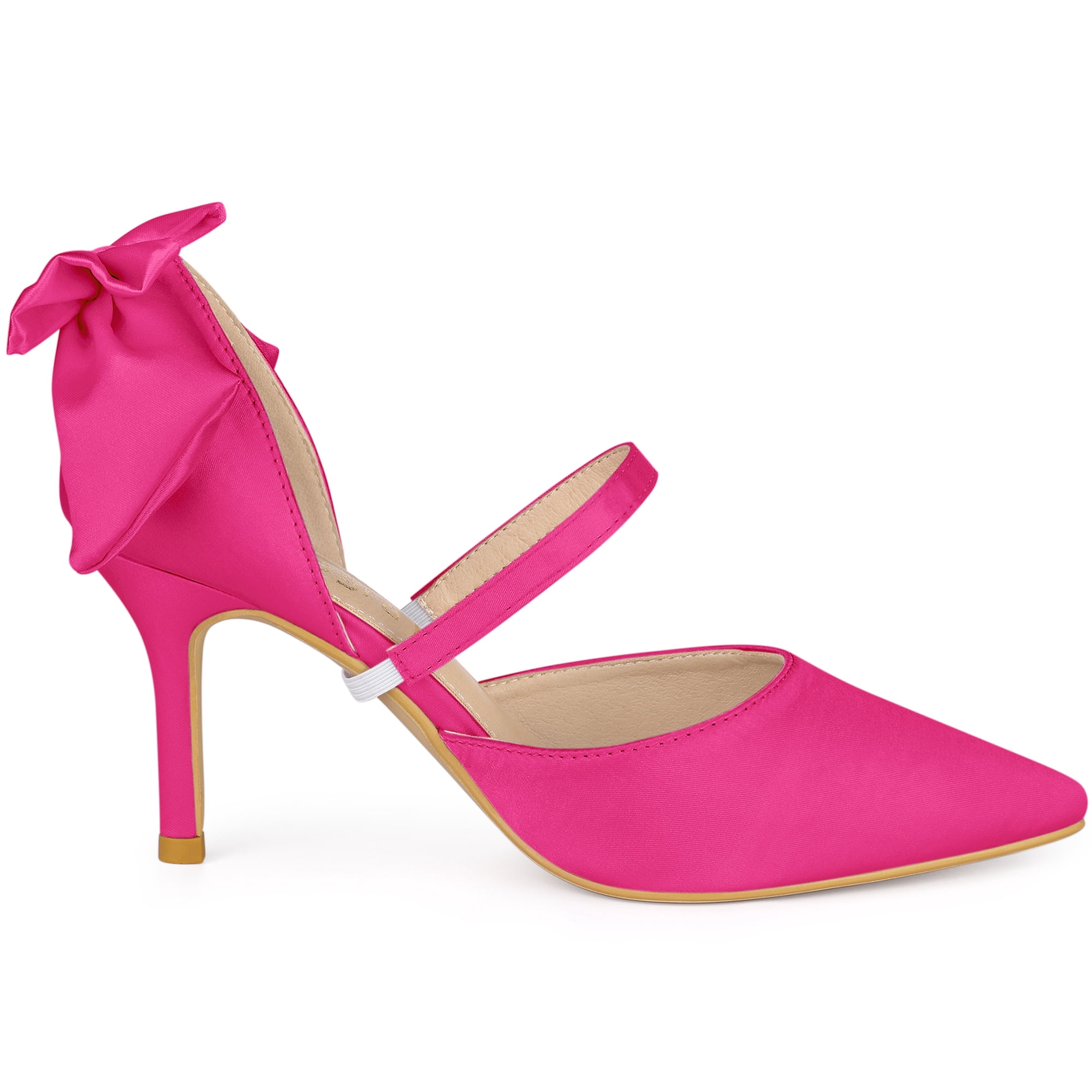 DARING DIVA Women's Pointed Toe Bow Satin Stiletto Heels Pumps Hot Pink 6