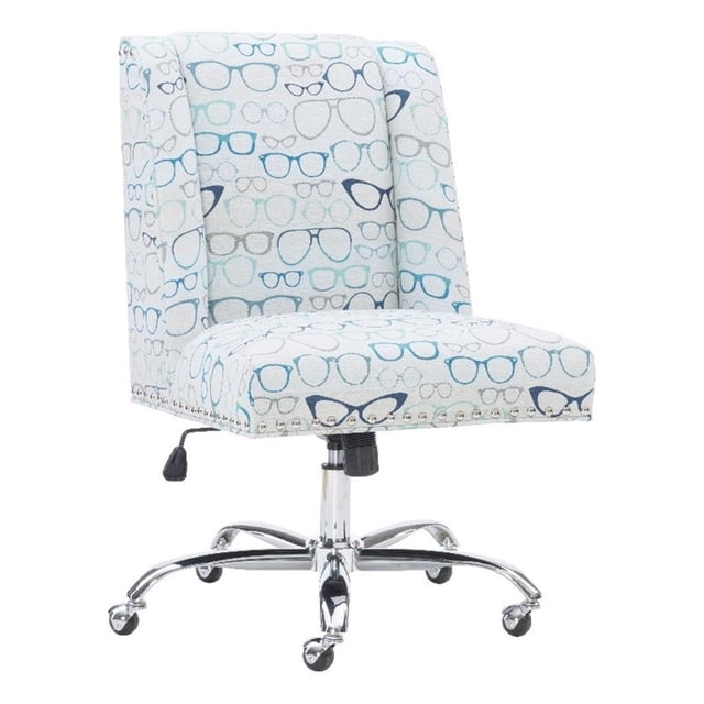 Linon Draper Wood Upholstered Office Chair in Blue, Set of 1