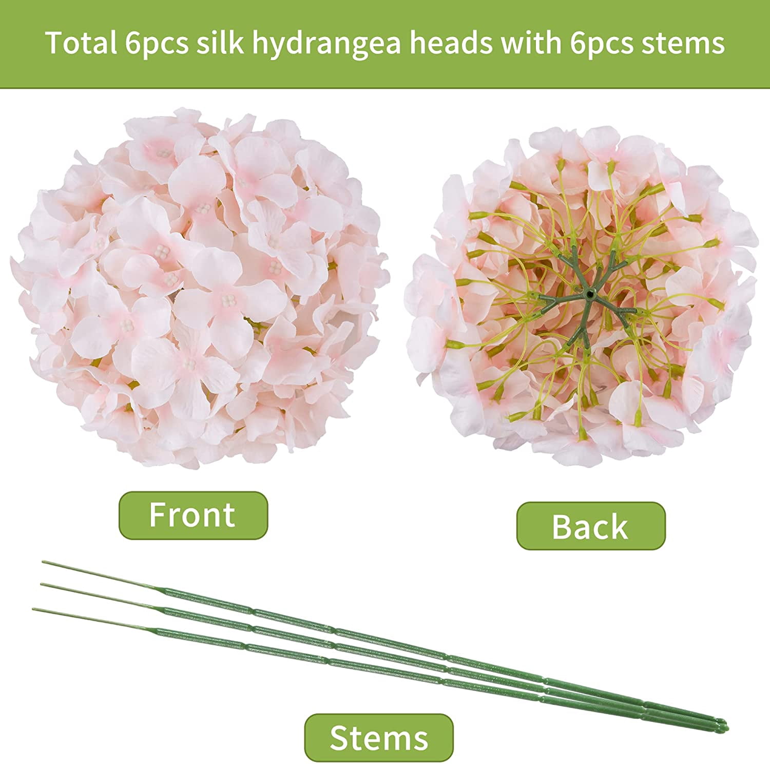 Silk Hydrangea Artificial Flowers Heads with Stems for Wedding Home Decor Pack of 6 (Purple)
