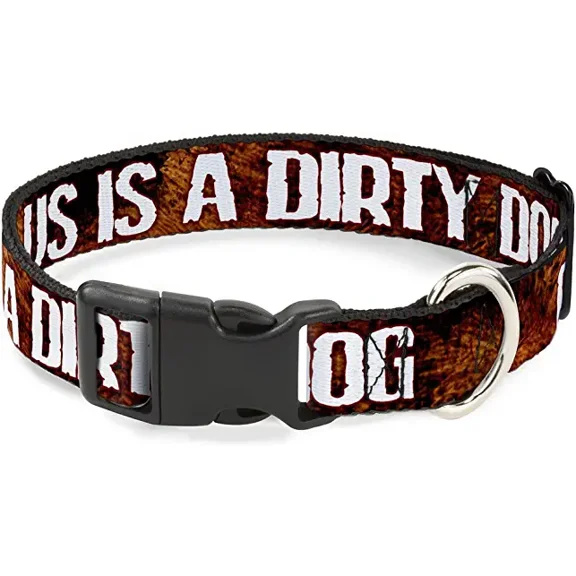 Plastic Clip Collar - ONE of US is A Dirty Dog Fur Brown White - Narrow-Small 6-9"