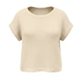 thumbnail image 4 of Gtoiithly Womens Summer Short Sleeve Tops Crew Neck Pullover Sweaters Cap Sleeve Loose Dressy Casual Blouse Basic Clothes Beige L, 4 of 9
