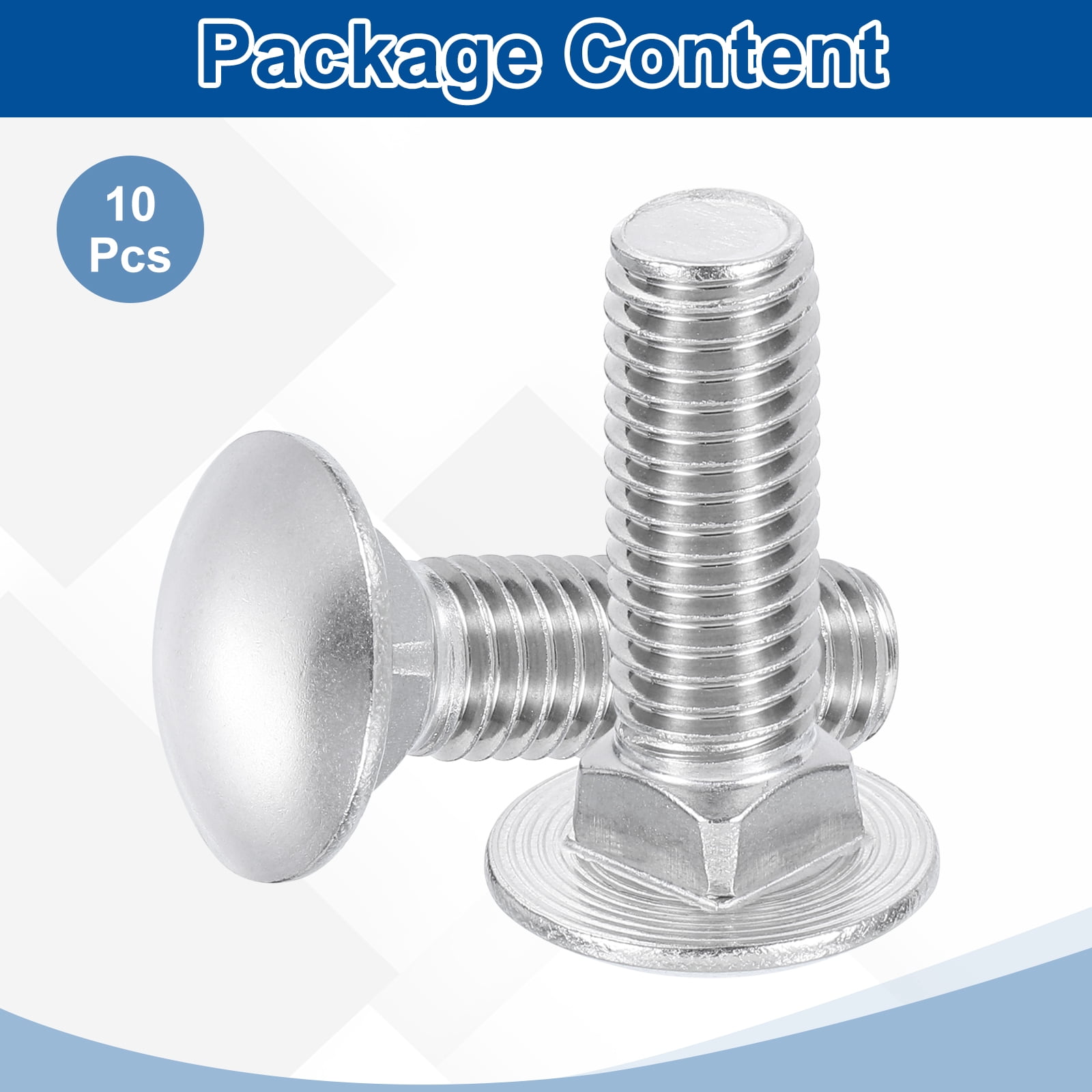 Uxcell 10Pack 1/2"-13x1-3/4" Stainless Steel Carriage Bolts Round Head Square Neck, Silver
