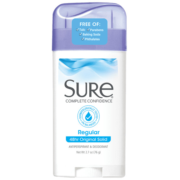 Sure Solid Anti-Perspirant Deodorant Original Solid Stick, Regular Scent, Women, 2.7 oz