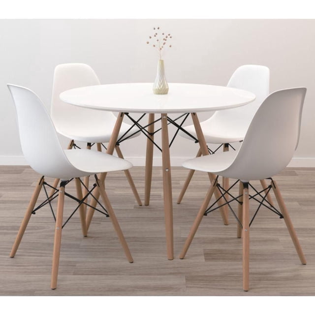 Heavenly Collection Eiffel Dining Table 39" with 4 Eiffel Chairs in White