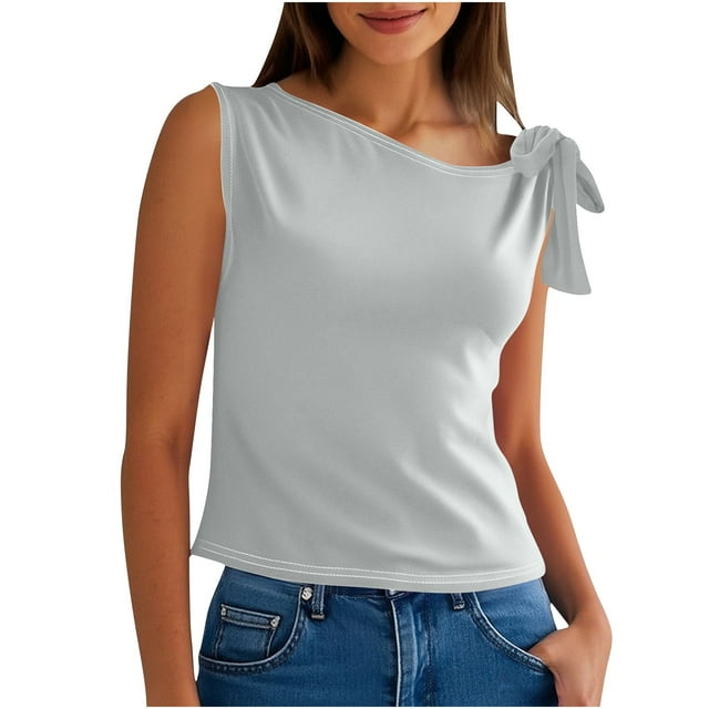 Timegard Womens Tank Tops Sleeveless Knot Strap Solid Color Comfy Slim Casual Cropped Tee Blouse Summer