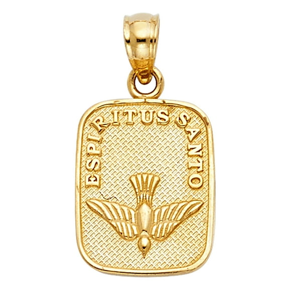 14k Yellow Gold Espiritus Santo Medallion Pendant High Polished Dove Charm Jewelry Female Unisex