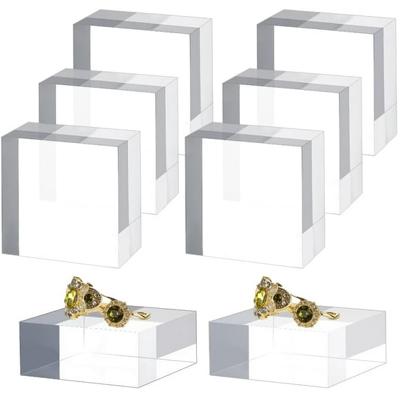 8Pcs Acrylic Base Clear Polished Acrylic Cubes 2x2x1 Inch Square Riser Display Stands Trophy Base Pedestal Stands Clear Cube for Cake Ring Trophy Jewelry Display Props Food Party Crafts