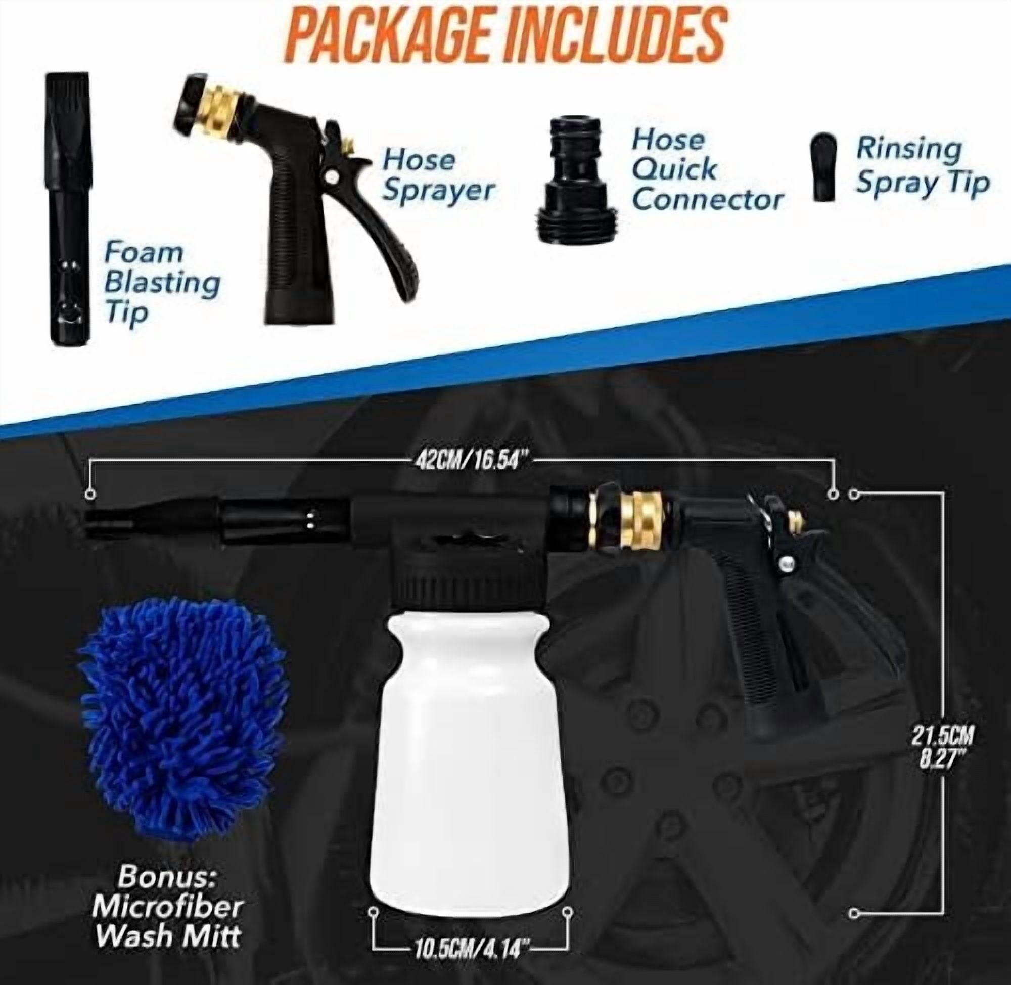 Car Wash Foam Gun + Microfiber Wash Mitt - Works with Any Soap - Garden Hose Car Foam Sprayer - Foam Cannon Car Wash Kit - Car Accessories Foam Blaster (Black Foam Gun with Mitt)