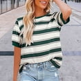 thumbnail image 1 of Pxiakgy Vente Chaude!! Hauts Rayés pour Femmes Col Rond Manches Courtes T-Shirt Tendance 2025 Basique Été Décontracté Ample Tees Rayé Color Block Décontracté Tee Basique Blouses Vert S, 1 of 4