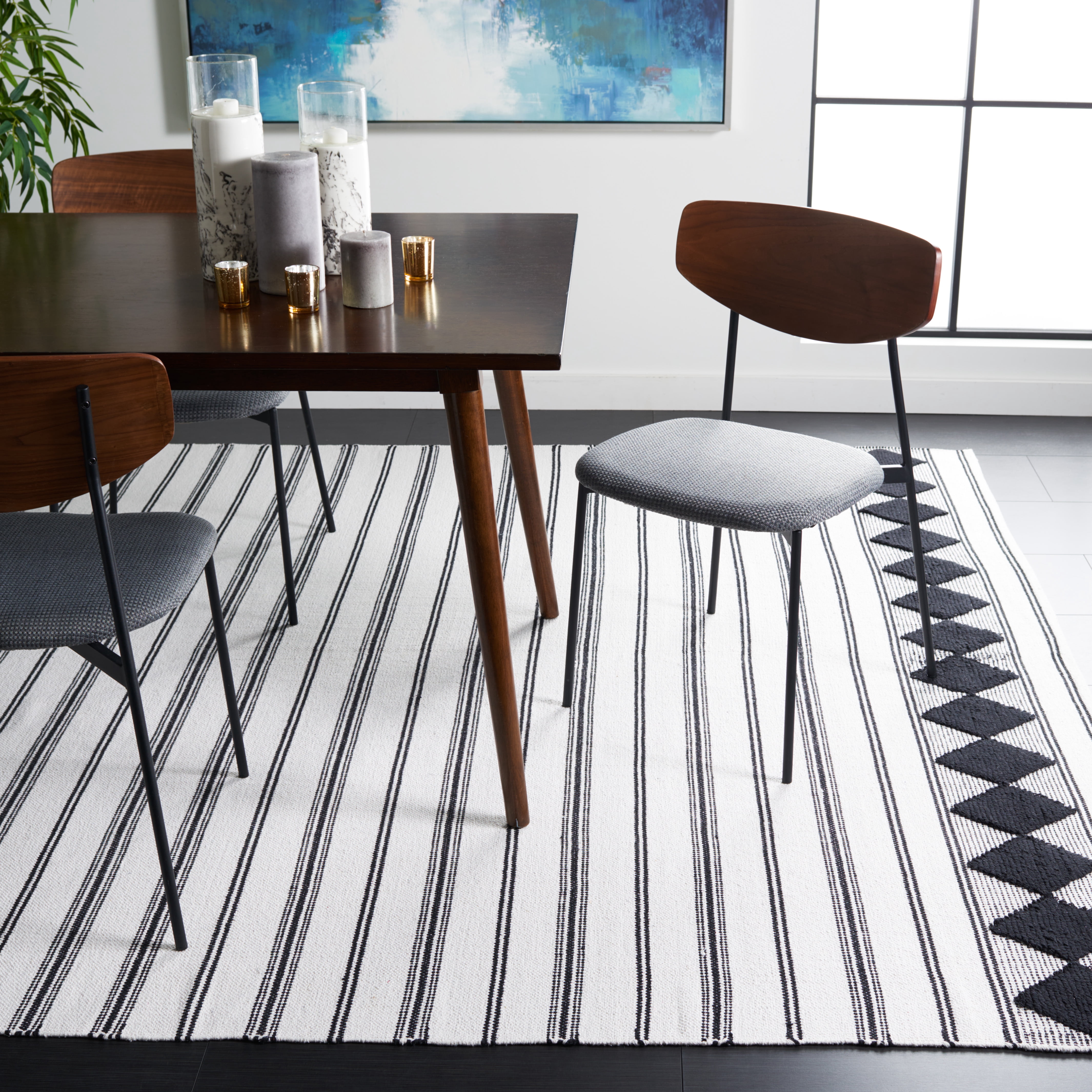 SAFAVIEH Montauk Foliage Striped Cotton Area Rug, Black/Ivory, 8' x 10'