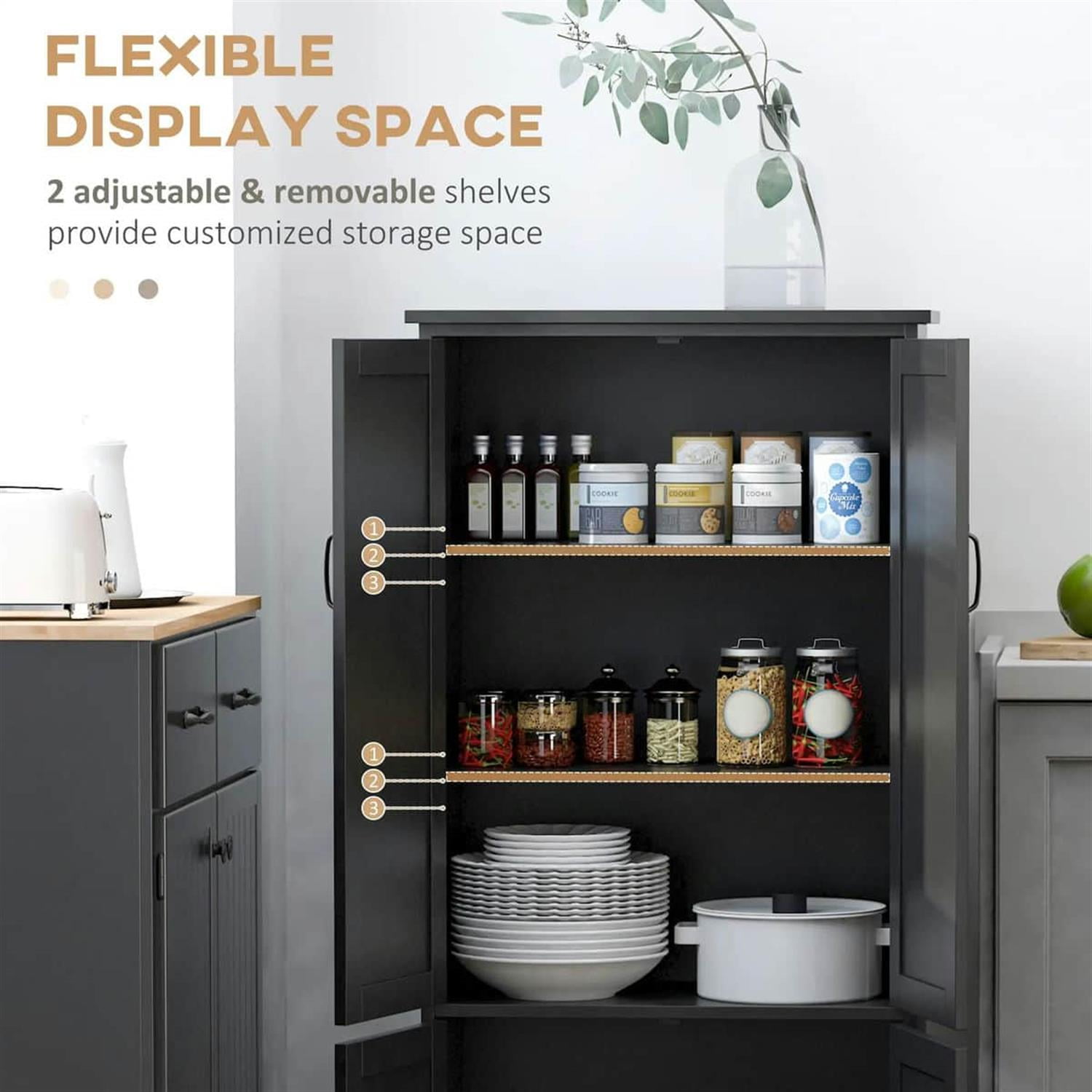 Demi Bonn 48" Modular Storage Cabinet with 2 Sliding Doors, Spacious Shelving for Kitchen Pantry, Easy Assembly, Black