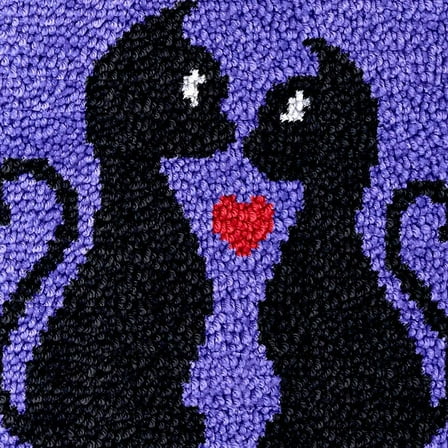 Black Cat Couple Love Latch Hook Rug Kits for Kids Beginner Easy Printed Canvas Crochet Yarn Embroidery Mini-Carpet Hook and Latch Kit Children Handmade Craft 30x30cm
