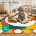 thumbnail image 4 of ODIKA 5'x7' Washable Area Rug Non-Slip, Low Pile, Stain Resistant Teal Retro Funky Abstract Face Mid-Century Line Art with Bold Border for Guest Room, Lounge, Apartment, 4 of 7