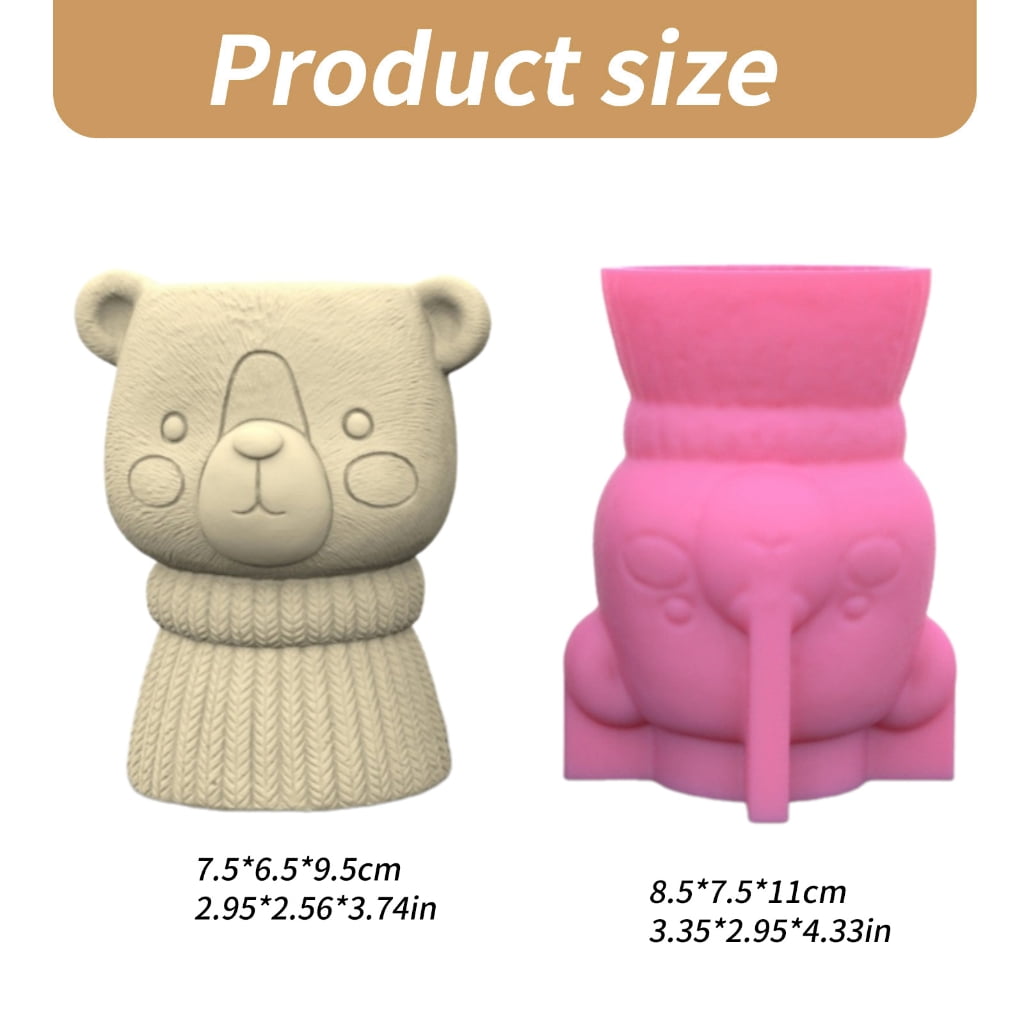 FENOHREFE Flowerpot Molds Silicone Candle Holder Mould Lovely Bear Shaped Vase Molds Concrete Plaster Pen Holder Mold for Craft