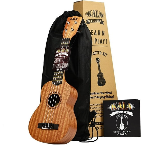 Official Kala Learn to Play Ukulele Soprano Starter Kit, Satin Mahogany – Includes online lessons, tuner app, and booklet (KALA-LTP-S)