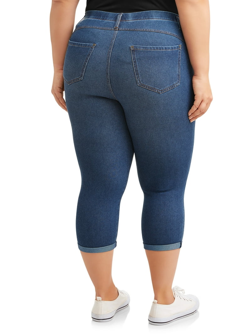 Terra Sky Women's Plus Size Pull on Denim Capri Jeggings