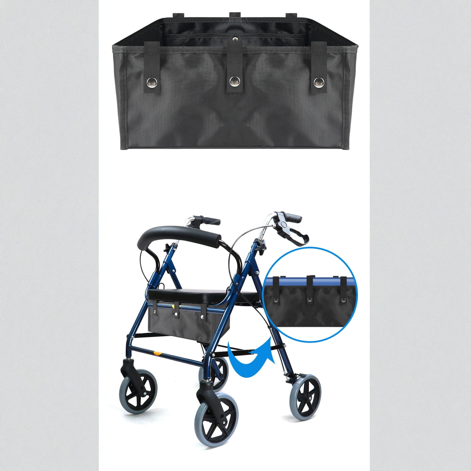 Walker Storage Bag with Bottom Basket Organizer/Large Hanging Carry Pouch for Rollator Mobility Aid with Snap Straps for Seniors Daily Necessities Storage 2PCS（14.5×9.4×7.4 in‌）