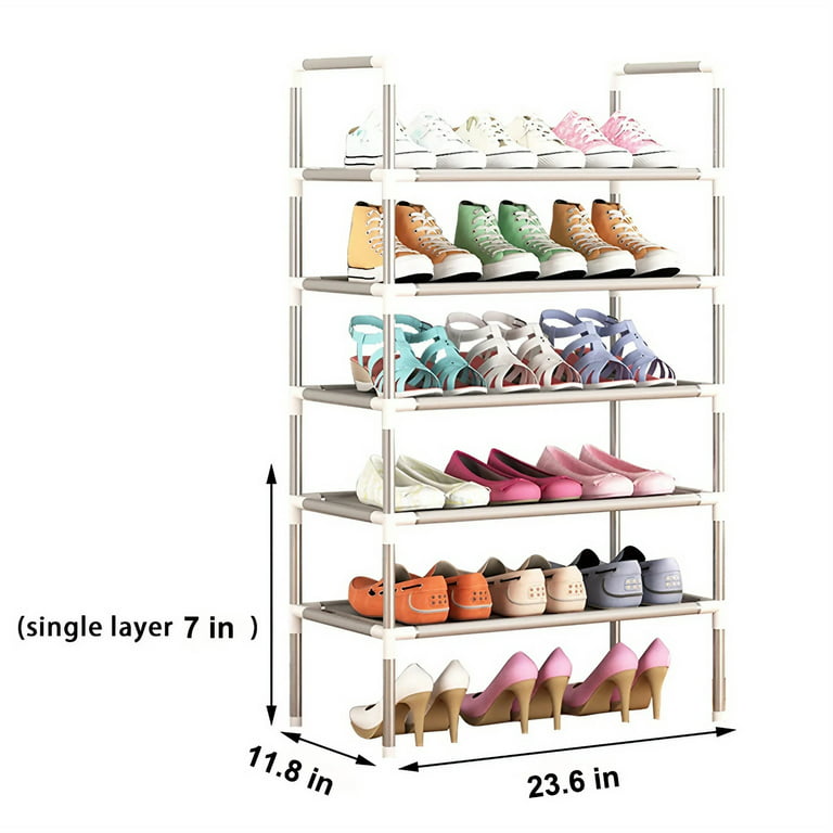 ACEUR 6-Tier Stackable Small Shoe Rack,Lightweight Shoe Shelf Storage  Organizer for Entryway,Hallway and Closet,Silver Grey 