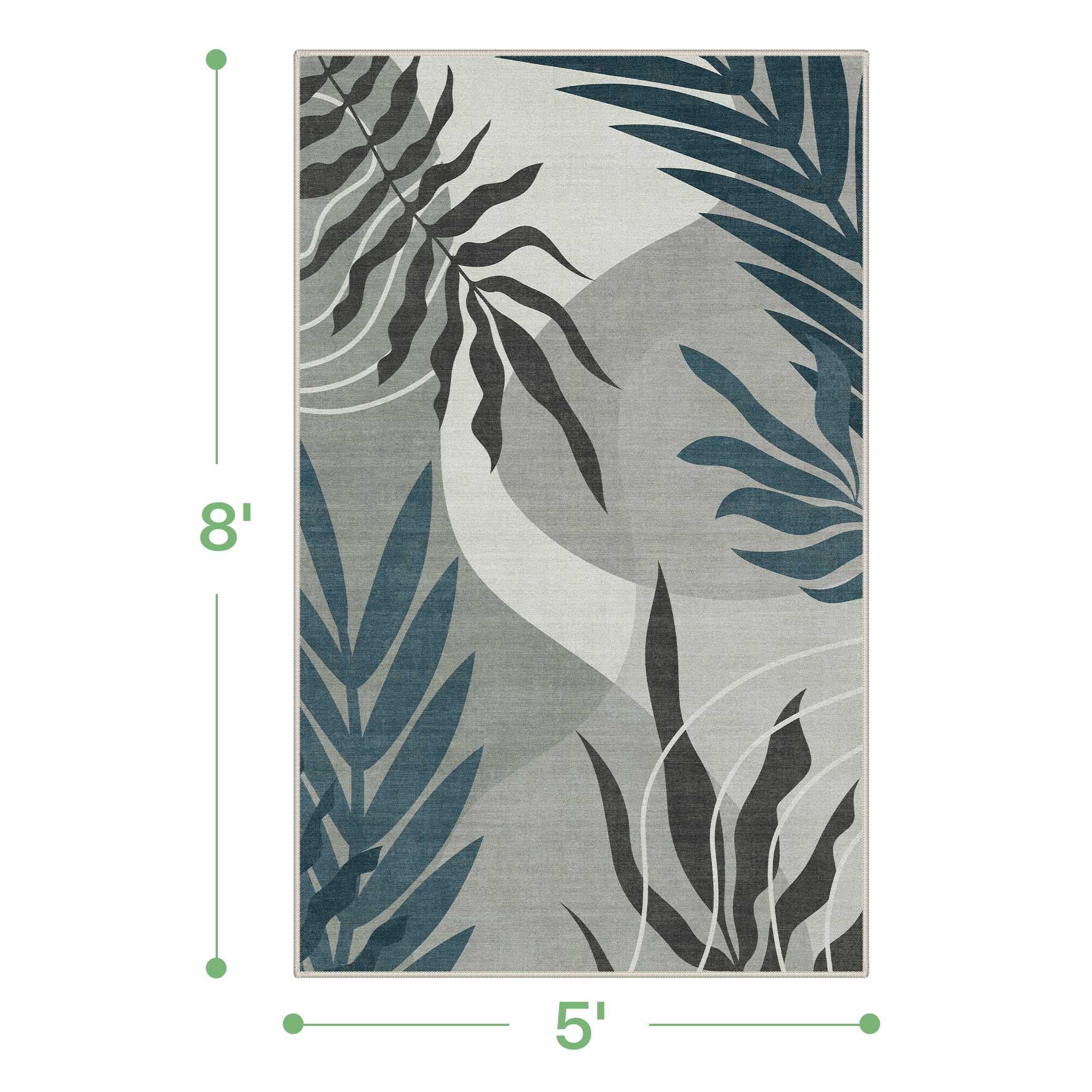 DEORAB Outdoor Rug 5'X8' Chenille Patio Carpet Three-Layer Material Imitation Silicone Spot Molding Camping Outside RV Mat,Blue&Grey