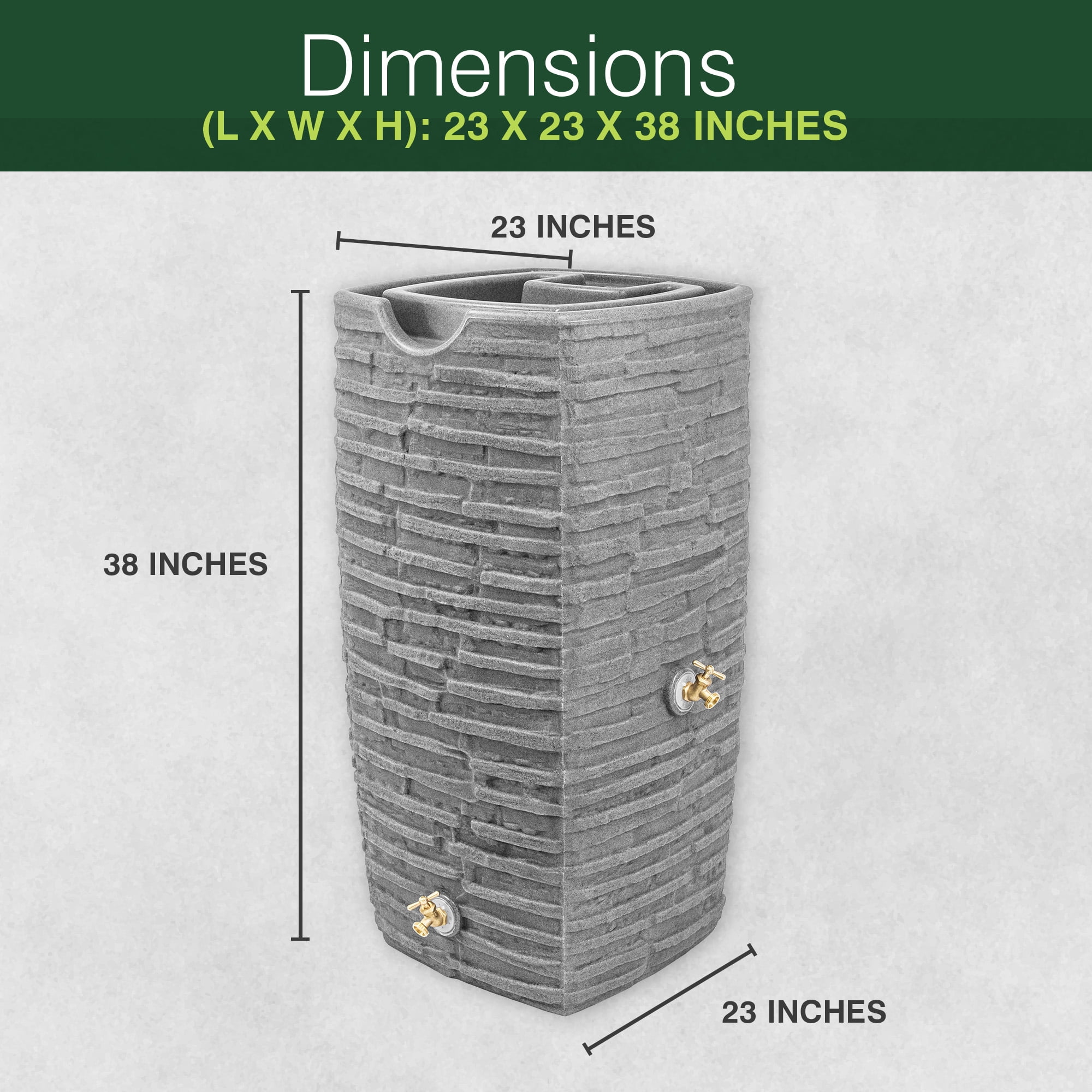 Good Ideas Impressions Riverwalk 50 Gallon Rain Barrel, Dark Granite with 50' Soaker Hose