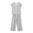 thumbnail image 5 of Ohufall Women's Two Pieces Sets V Neck Short Sleeve Loose Tops + Wide Leg Pocket Lounge Pants Striped Sets, 5 of 5