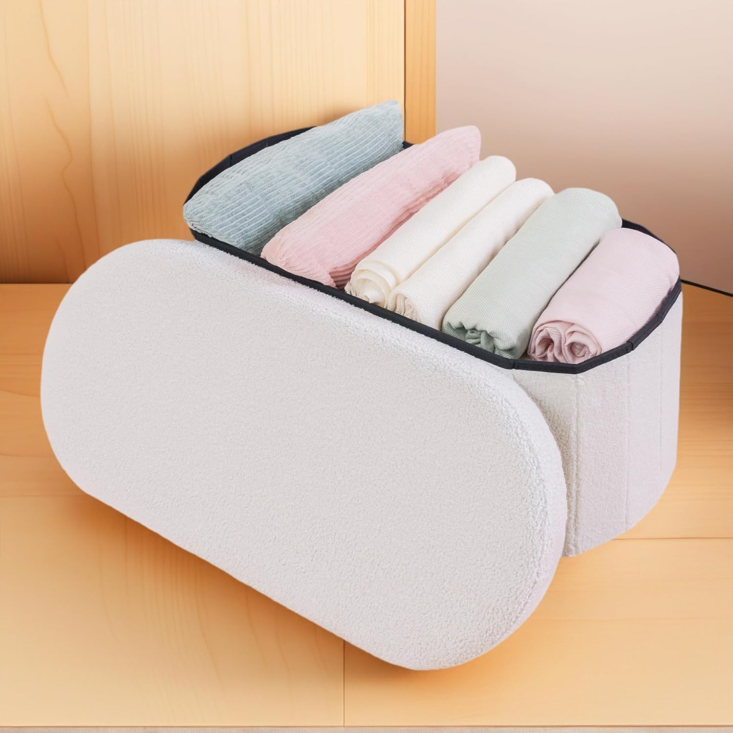 30 Inches Ottoman with Storage, Bedroom  Foot  for Living Room, White Oval Folding Stool