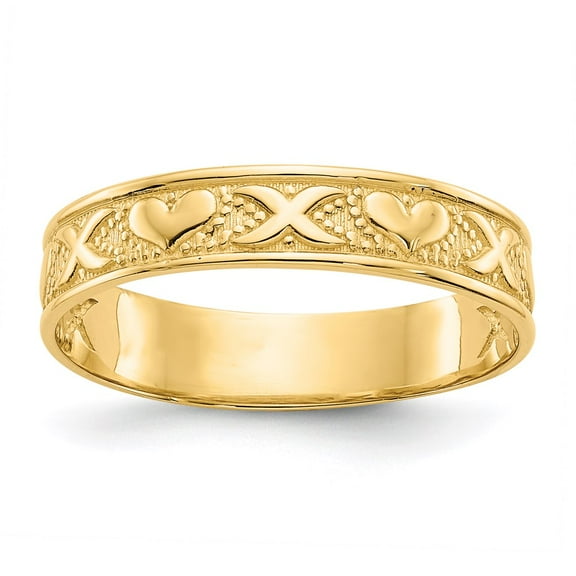 14k Yellow Gold X and Heart Embossed Ring Fine Jewelry For Women Gifts For Her, Size 9.5