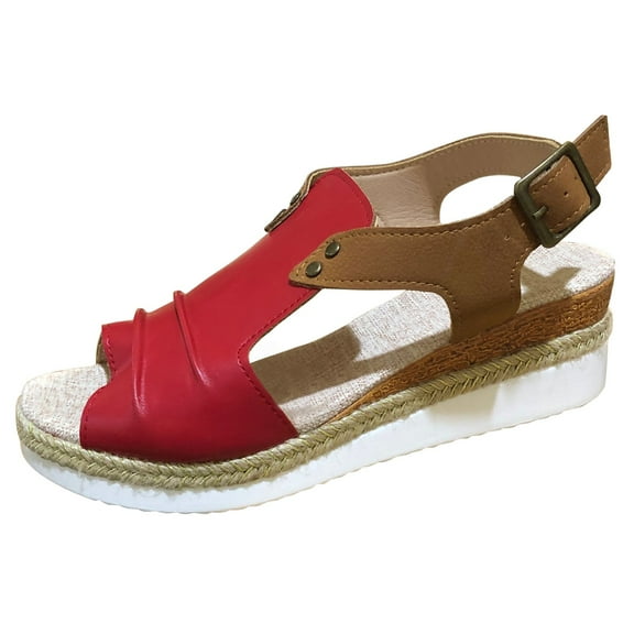 Fukaraa Women's Wide Width Summer Wedge Sandals Platform Open Toe Orthopedic Comfort