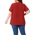 thumbnail image 4 of DARING DIVA Women's Plus Swiss Dots Notched Neck Short Sleeve Blouse 2X Red, 4 of 7