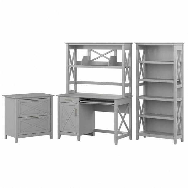 Bush Furniture Key West 48w Small Computer Desk With Hutch Bookcase And Lateral File Cabinet Com Bush Furniture Key West 48w Small, Bush Furniture Cabot Small Computer Desk With Hutch And Keyboard Tray 48w