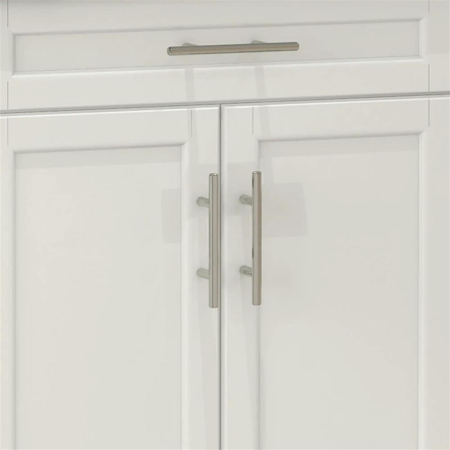 Demi Bonn 35" Kitchen Island Cart on Wheels with Stainless Steel Top, Rolling Dining Room Serving Utility Carts Mobile Movable with Towel Rack, White