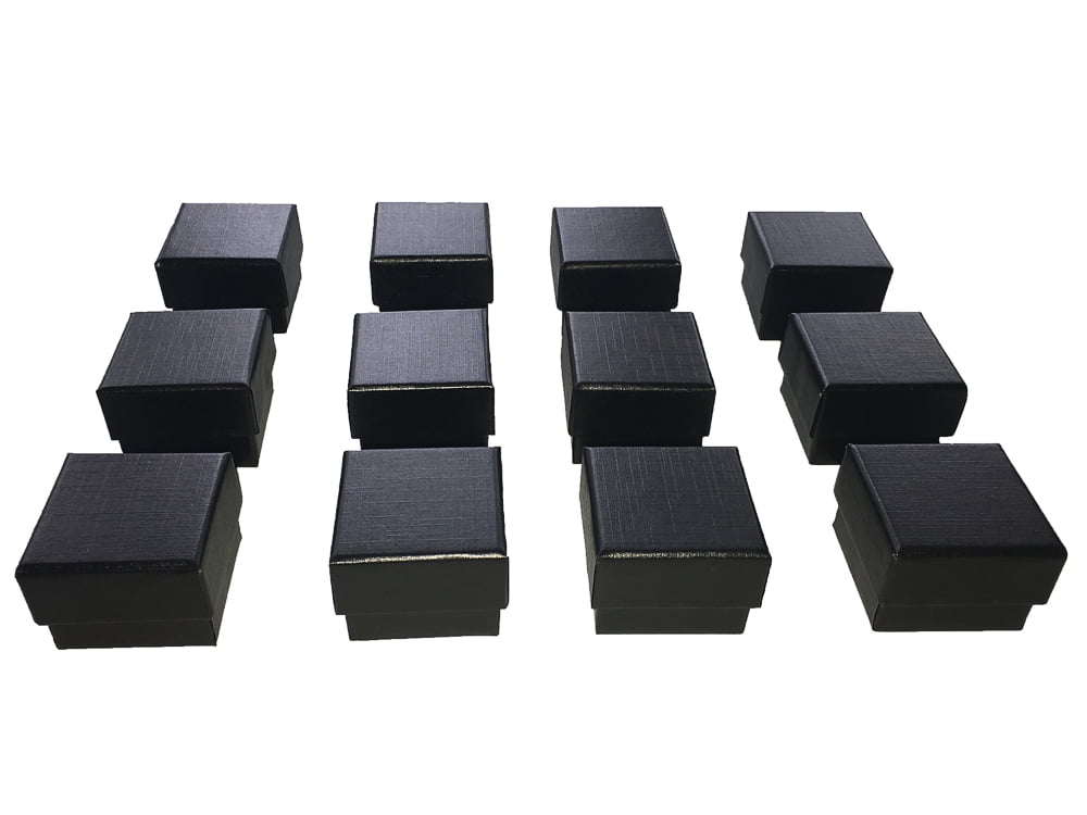 12 PCS CLASSIC VELOUR RING BOX BLACK RING BOX 1 3/4" X 1 7/8" X 1 1/2" 