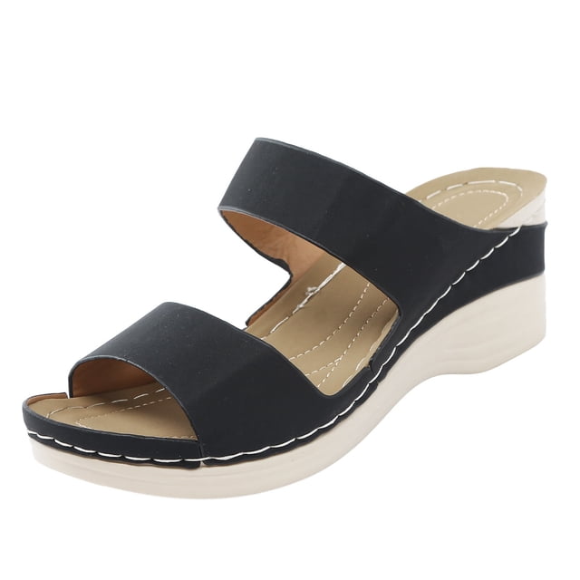 Sandales Élégantes pour Femmes Sandales Décontractées en Liège pour Femmes Sandales Ouvertes Compensées Sandales Plates d'Été pour Femmes Semelle Plateforme en Cuir Sandales en Raphia pour Femmes