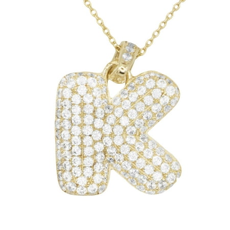 10k Gold Micro Pave CZ Letter K Initial Personalized Pendant Necklace
