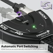 Commutateur HDMI Fosmon 3 ports, commutateur de sélection HDMI automatique 3x1 3-en-1-sortie, prise en charge vidéo Full HD 3D 1080P pour HDTV PS4 PS