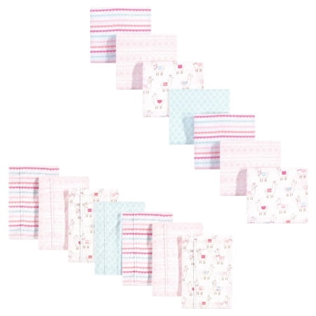 Hudson Baby Infant Girl Cotton Flannel Burp Cloths and Receiving Blankets 14-Piece Llama One Size