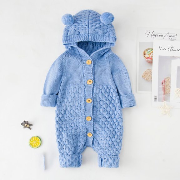 QISIWOLE Newborn Infant Baby Girls Boys Winter Warm Coat Knit Outwear Hooded Jumpsuit Clearance !