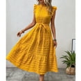 thumbnail image 5 of SMihono Trendy Summer Casual Flutter Short Sleeve Midi Dress,Solid Ruffle Trim Belted Dress,Boho Dresses for Women 2025 Fall Casual Yellow XL, 5 of 6
