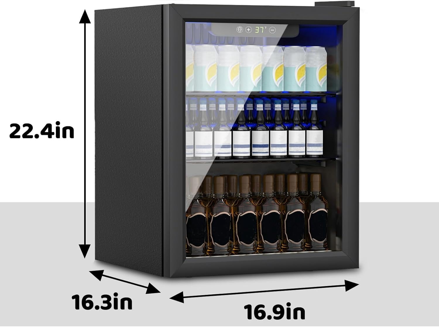 Dimedeal 1.6 Cu.Ft Mini Beverage Refrigerator, 70 Cans Mini Fridge with Glass Door, Small Cooler for Office Bedroom Home Bar, Black