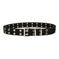 thumbnail image 4 of Double Grommet Belt for Women Men PU Leather Double Prong Buckle Vintage Punk Jeans Belts Black, 4 of 8