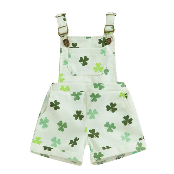 Okbabeha Toddler Boy Girl Overalls St. Patrick's Day Sleeveless Suspender Shamrock Print Romper Outfit