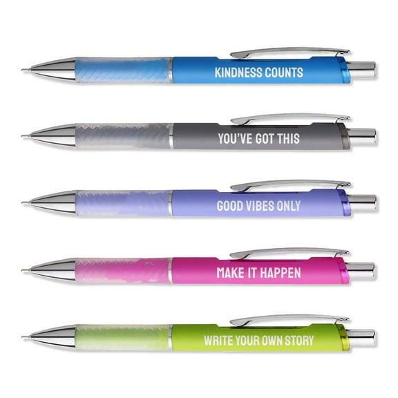 Multi Color Motivational Gel Pen Set / 5 Black Ink Gel Glide Pens / Encouraging Colorful Office Supplies / Teacher Thank You Appreciation Present
