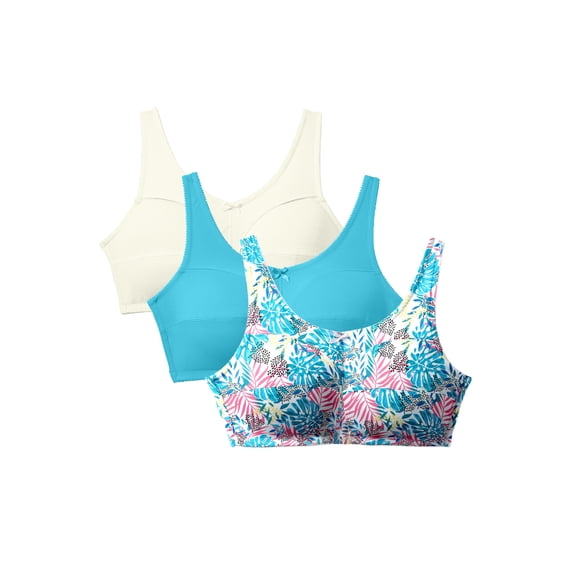 Comfort Choice Women's Plus Size 3-Pack Front-Close Cotton Wireless Bra