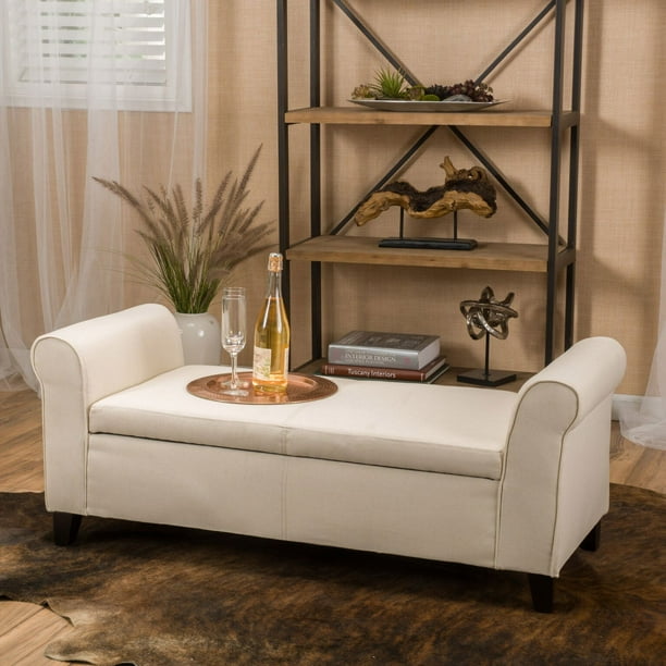 Noble House Haden Contemporary Fabric, Upholstered Bench With Rolled Arms
