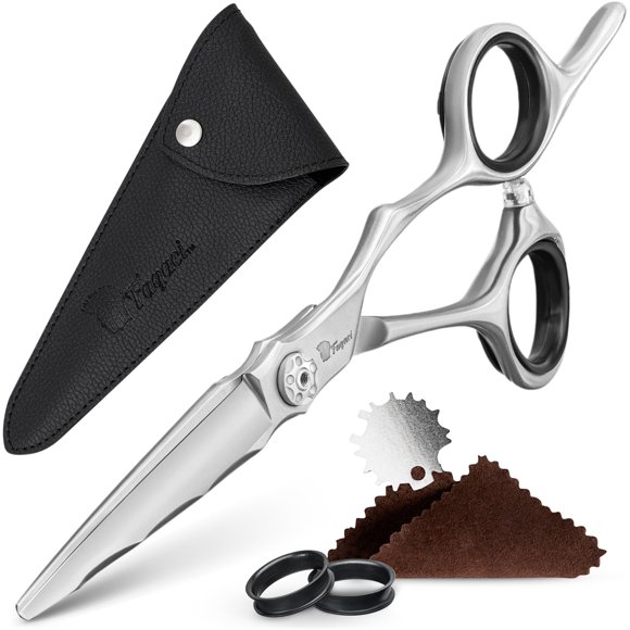 Fagaci Tijeras profesionales de corte de pelo de acero japonés de 6 pies, cuchillas afiladas, durabilidad extrema, mango ergonómico de acero inoxidable plateado, tijeras de corte de pelo para mujeres
