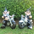 thumbnail image 4 of Homestyles "Biker Dude" the Biker Gnome in Leather Motorcycle Gear Riding His Black Bike Outdoor Home & Garden Statue 12"H, 4 of 5