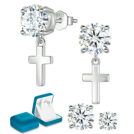 Beautlace 1 Carat Cross Moissanite Solitaire Stud Earrings,D Color VVS1 Simulated Diamond 925 Sterling Silver Earrings Jewelry Gift for Women Men