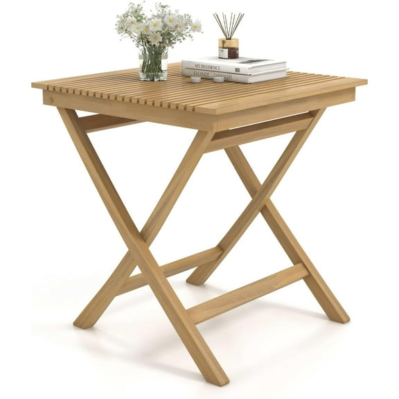 CHAUKY 27.5 Inch Patio Bistro Table, Teak Wood Square Table with Slatted Tabletop, Sturdy Wood Frame & Thickened Top, Teak Dining Table for Balcony, Deck, Porch, Backyard (1pcs)