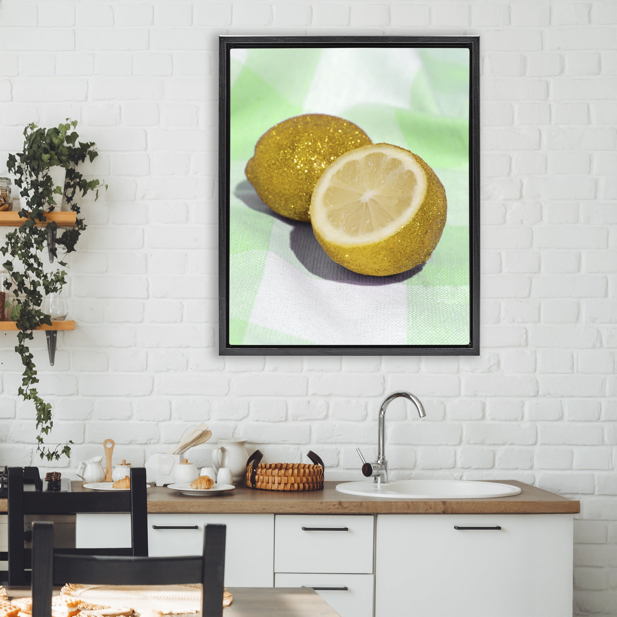 Stupell Industries Glimmer Lemon on Green Black Framed Floater Canvas Wall Art, design by LISH Creative